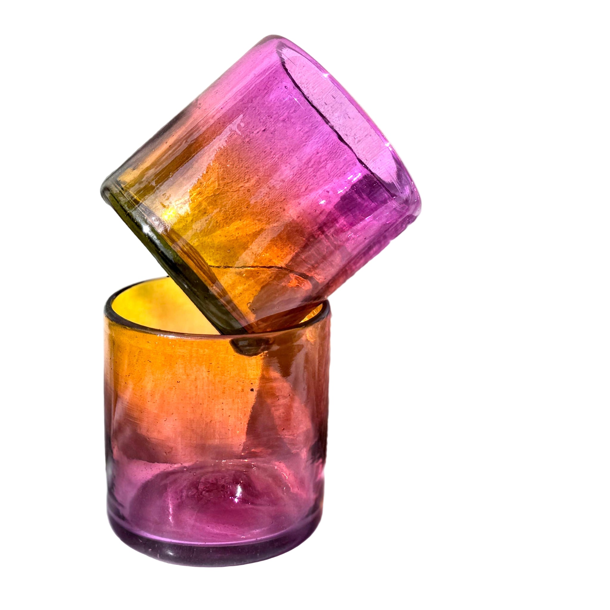 Hand Blown Ombré Wine Glass - Amber and Pink