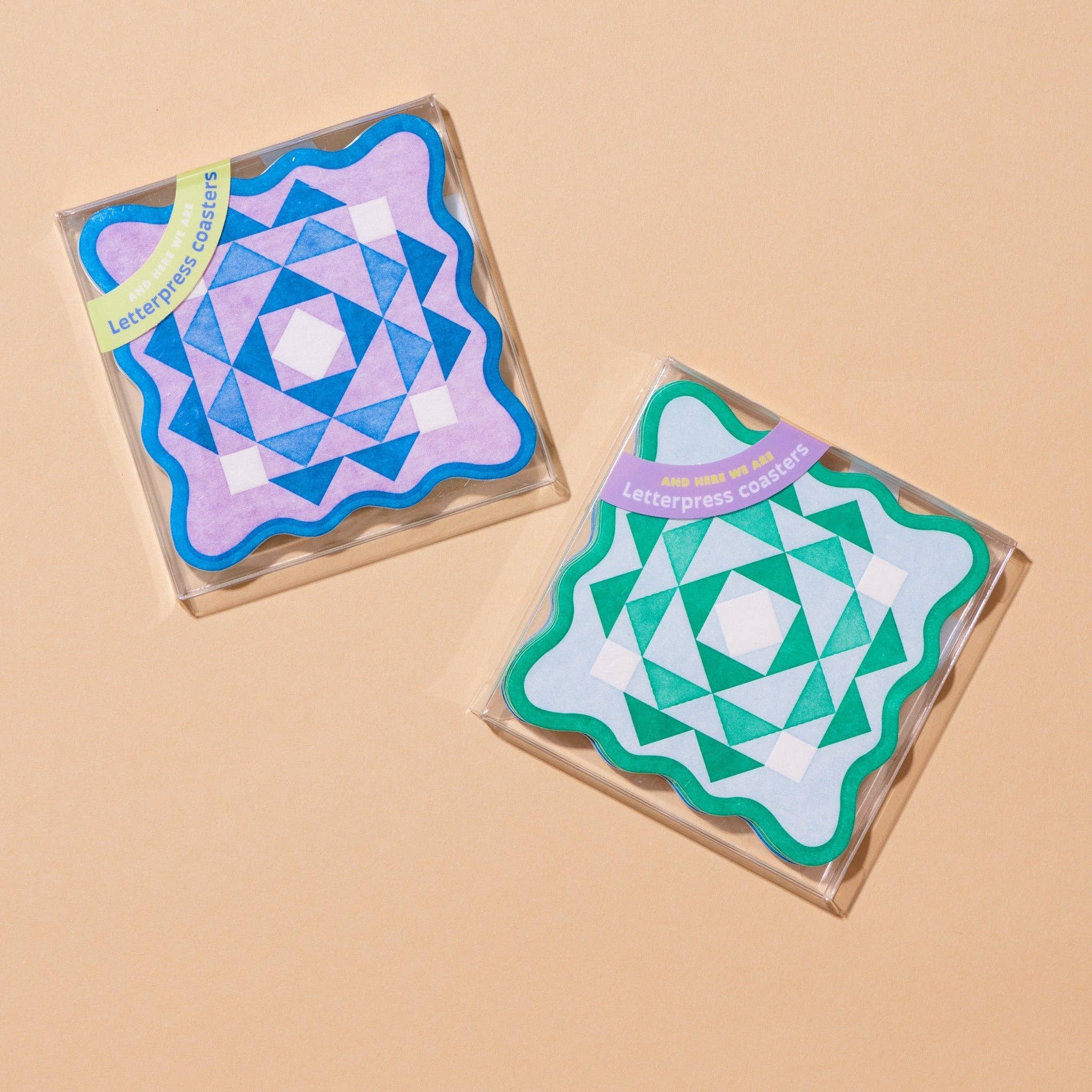 And Here We Are - Kaleidoscope Scalloped Letterpress Coasters (set of 8)