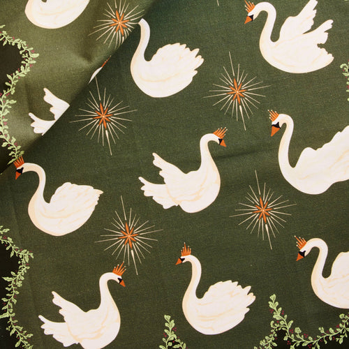 Celestial Swans Green Tea Towel