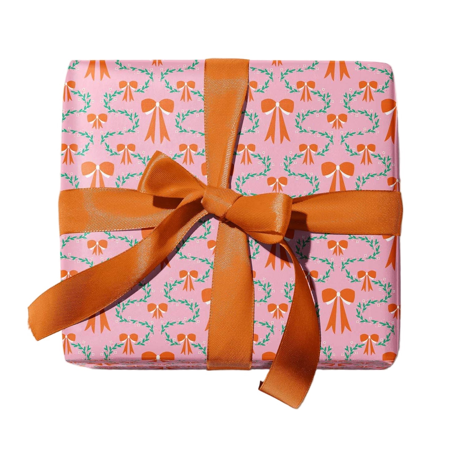 Pink Holly and Bows Pattern Gift Wrap: Roll of 3 Sheets