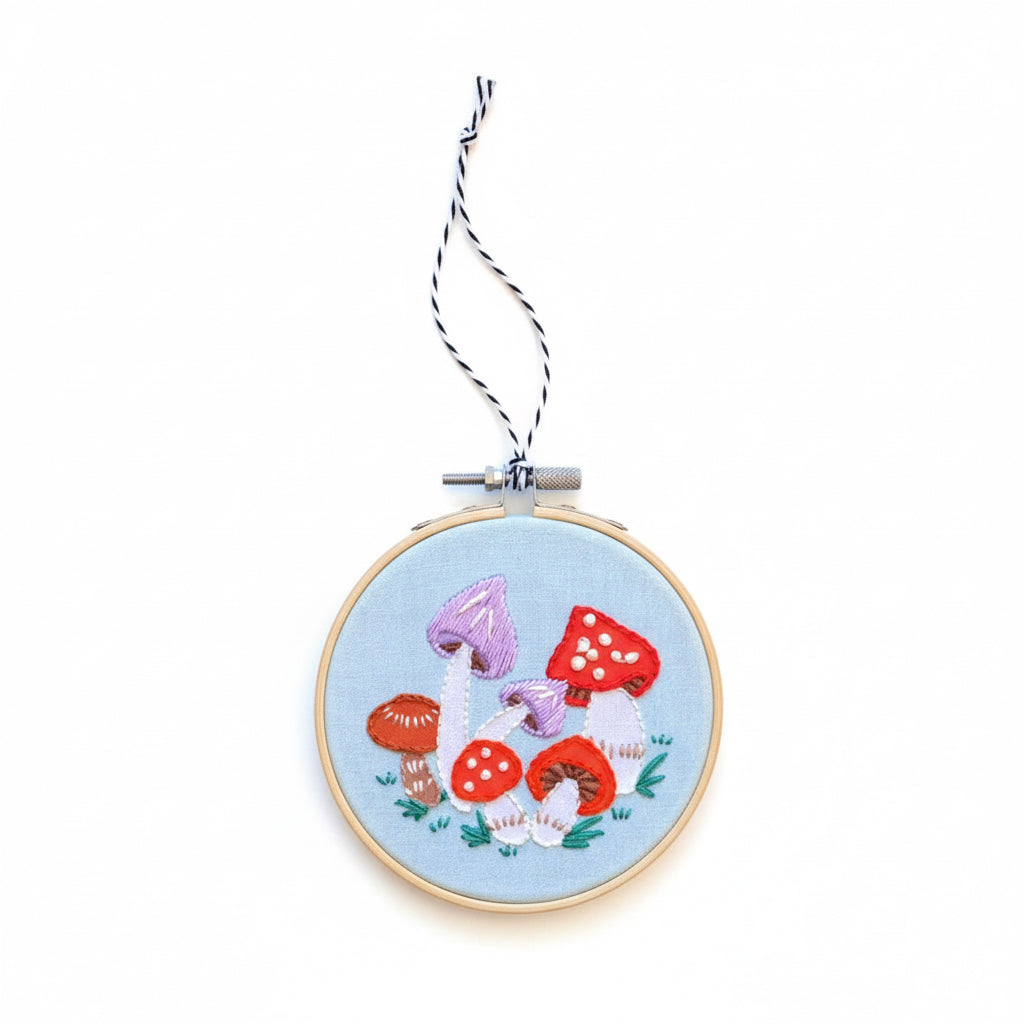 Make Your Own Mushroom Forest Embroidery Ornament Kit