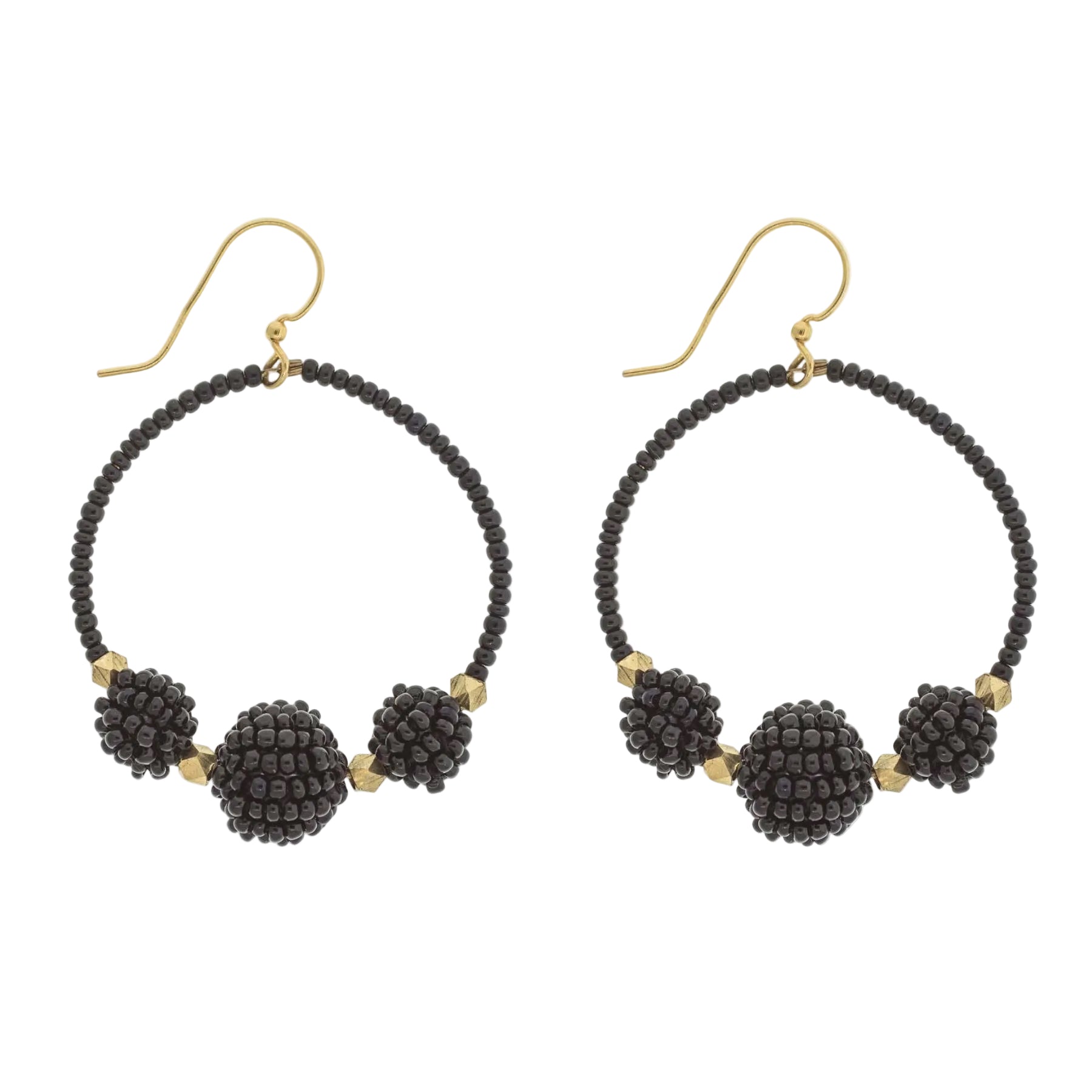Black Beaded Hoop Earrings