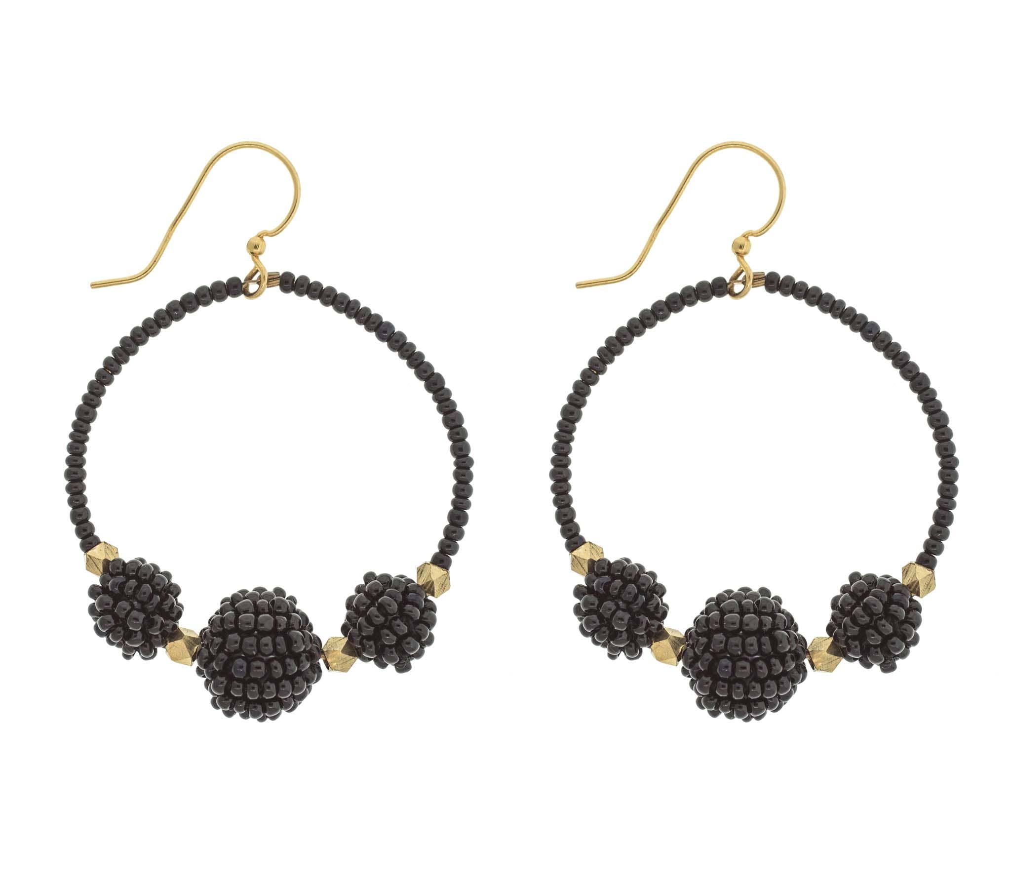 Black Beaded Hoop Earrings