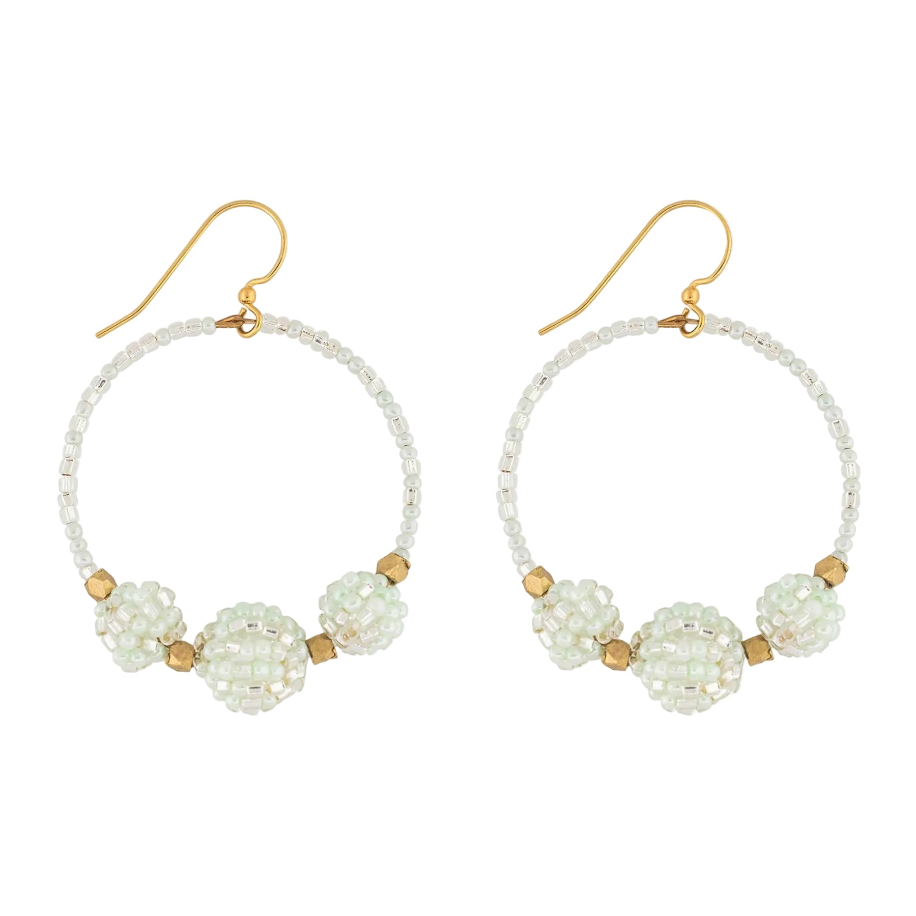 White Beaded Hoop Earings