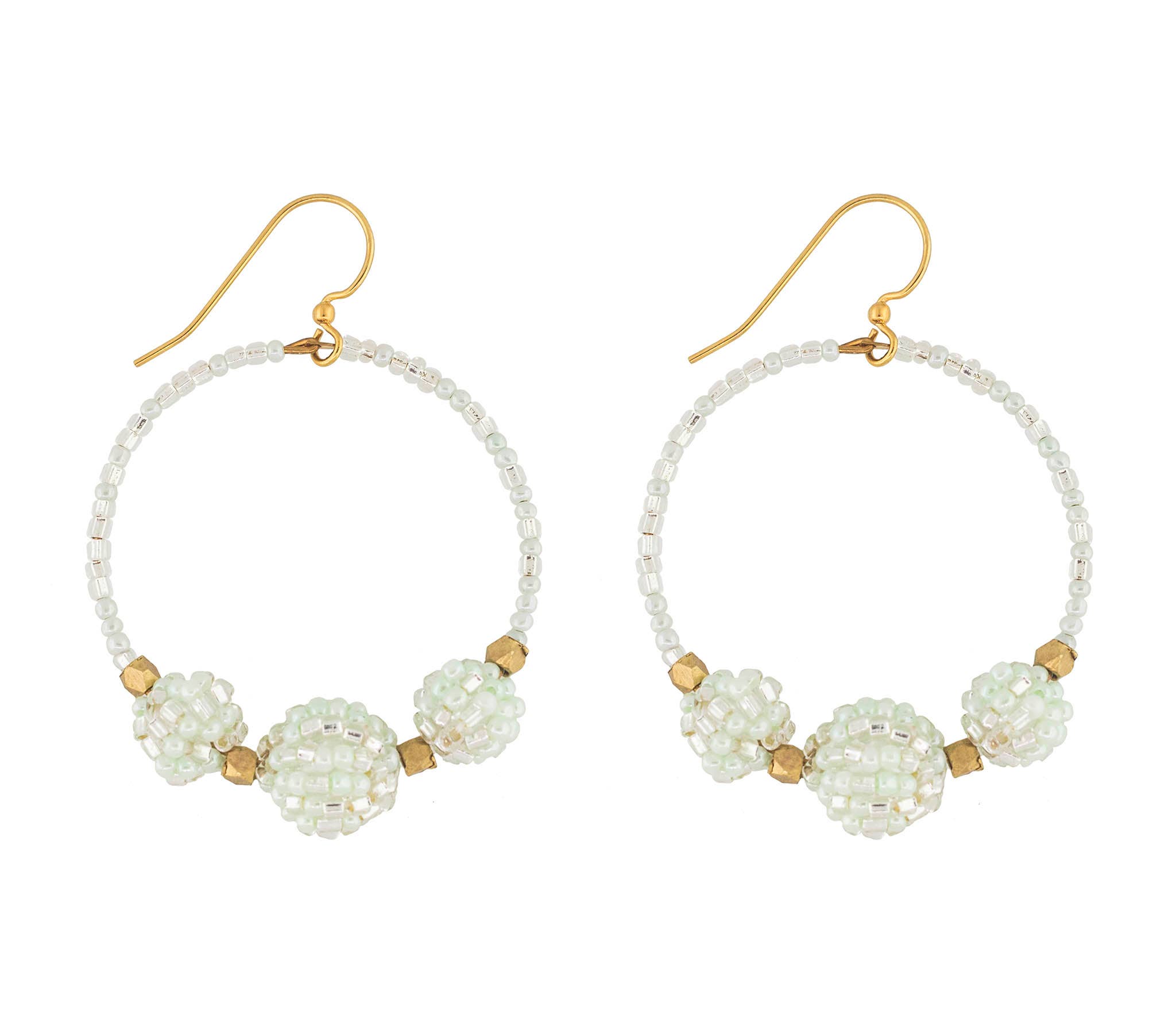 White Beaded Hoop Earings