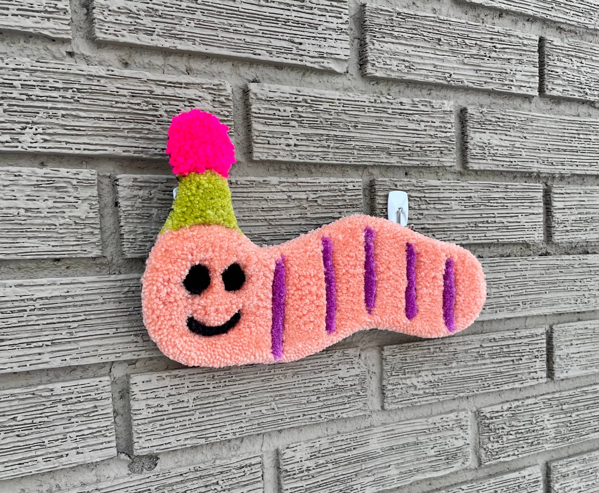 Worm with Party Hat Tufted Wall Hanging