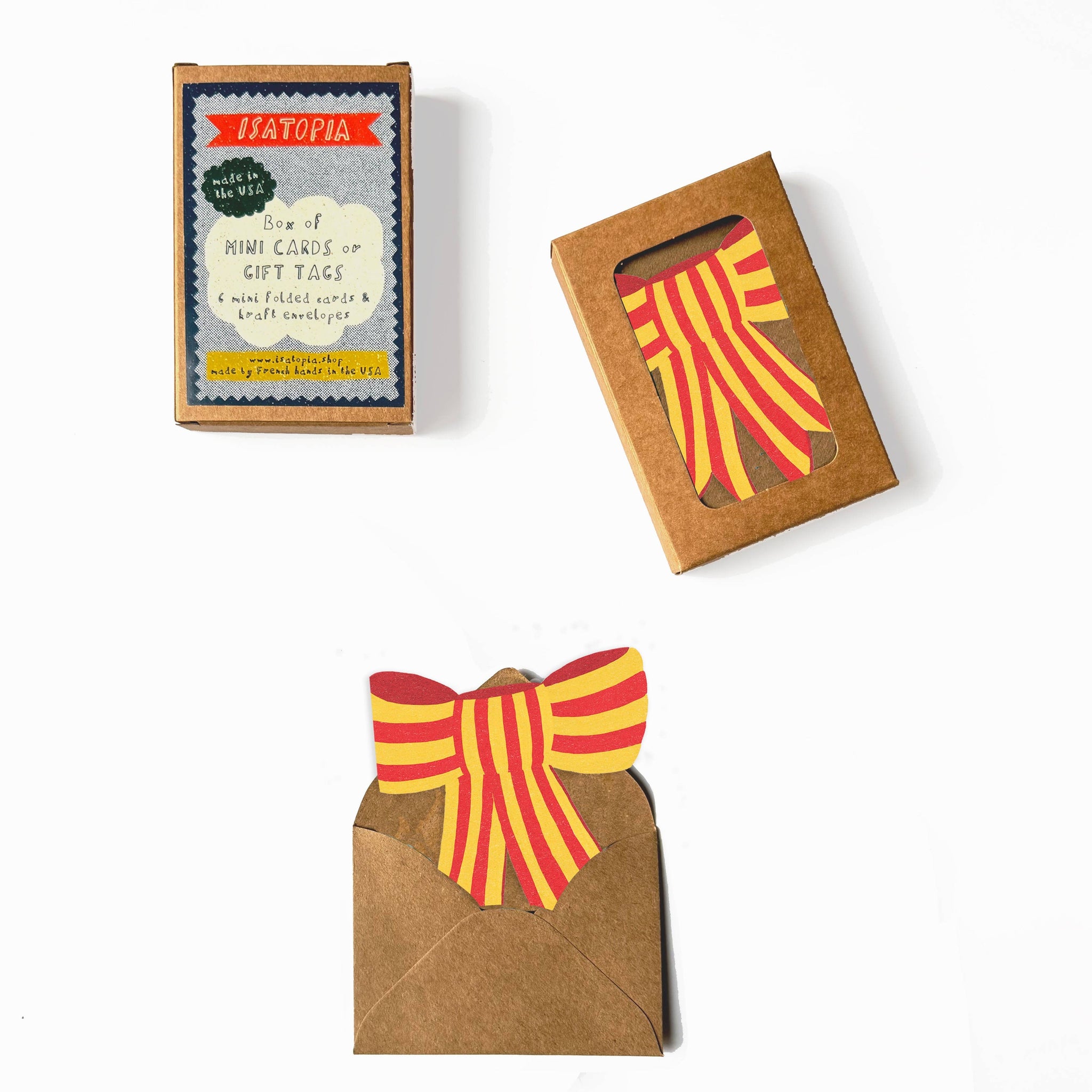 Stripy Bow Mini Cards - box of 6