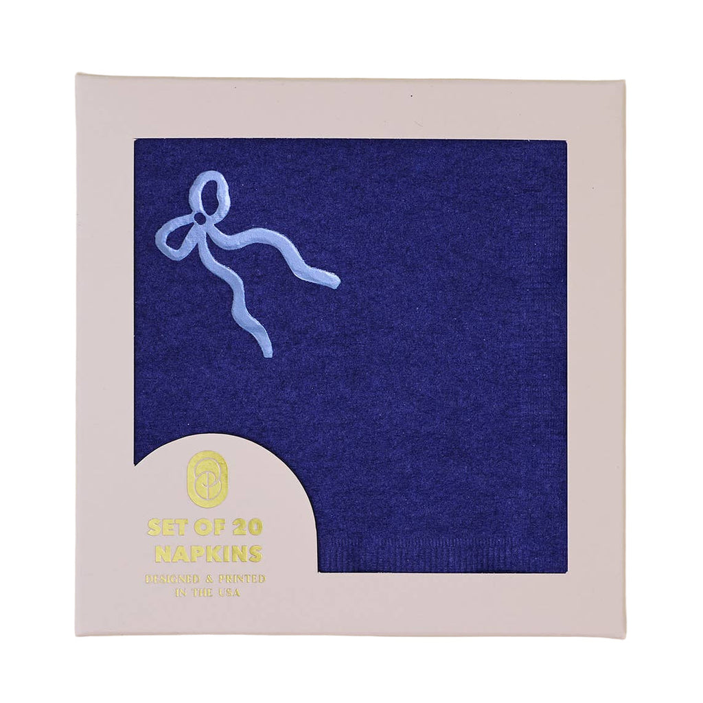 Navy Bow Paper Cocktail Napkins - Set of 20