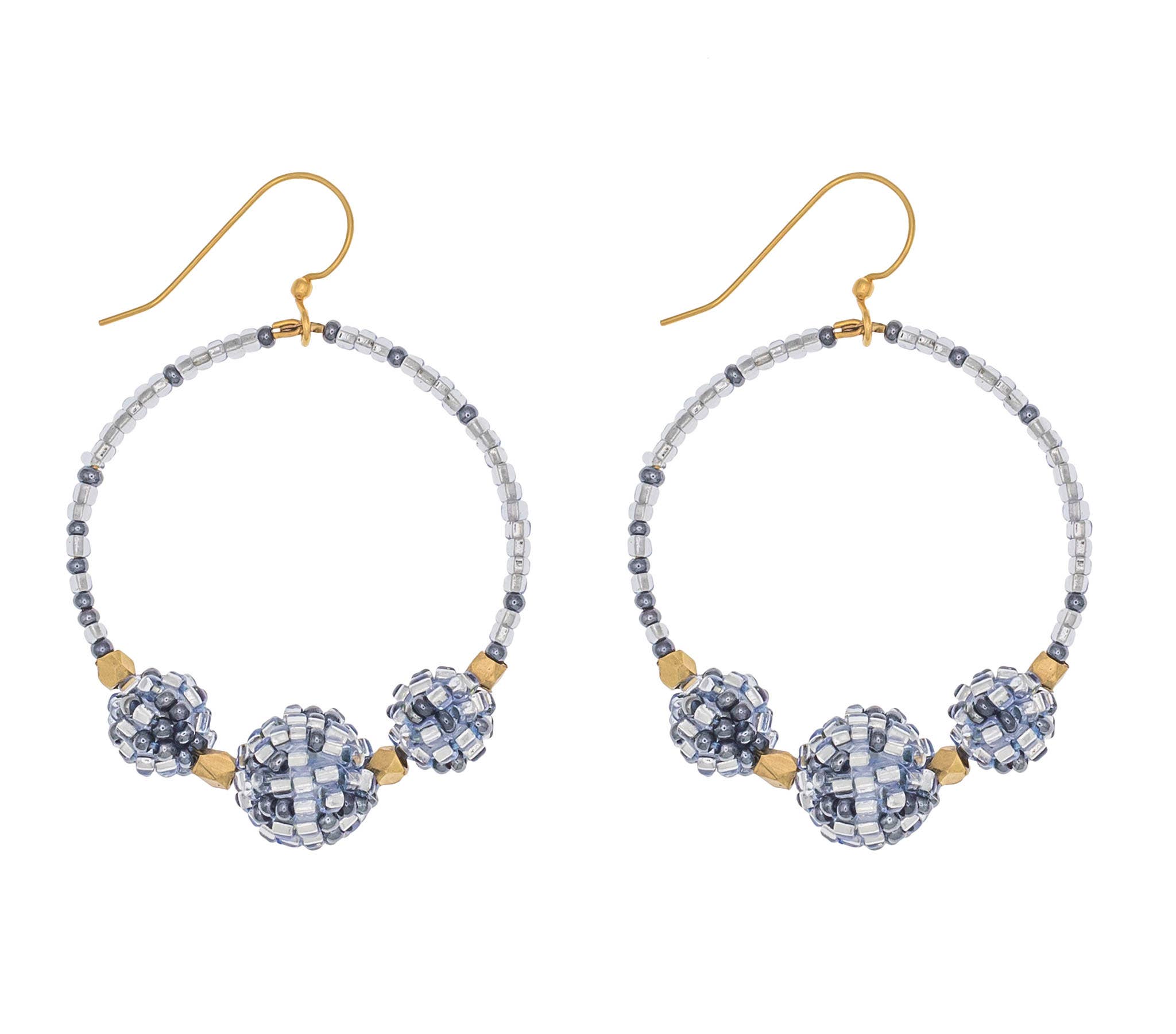 Silver Blue Beaded Hoop Earings