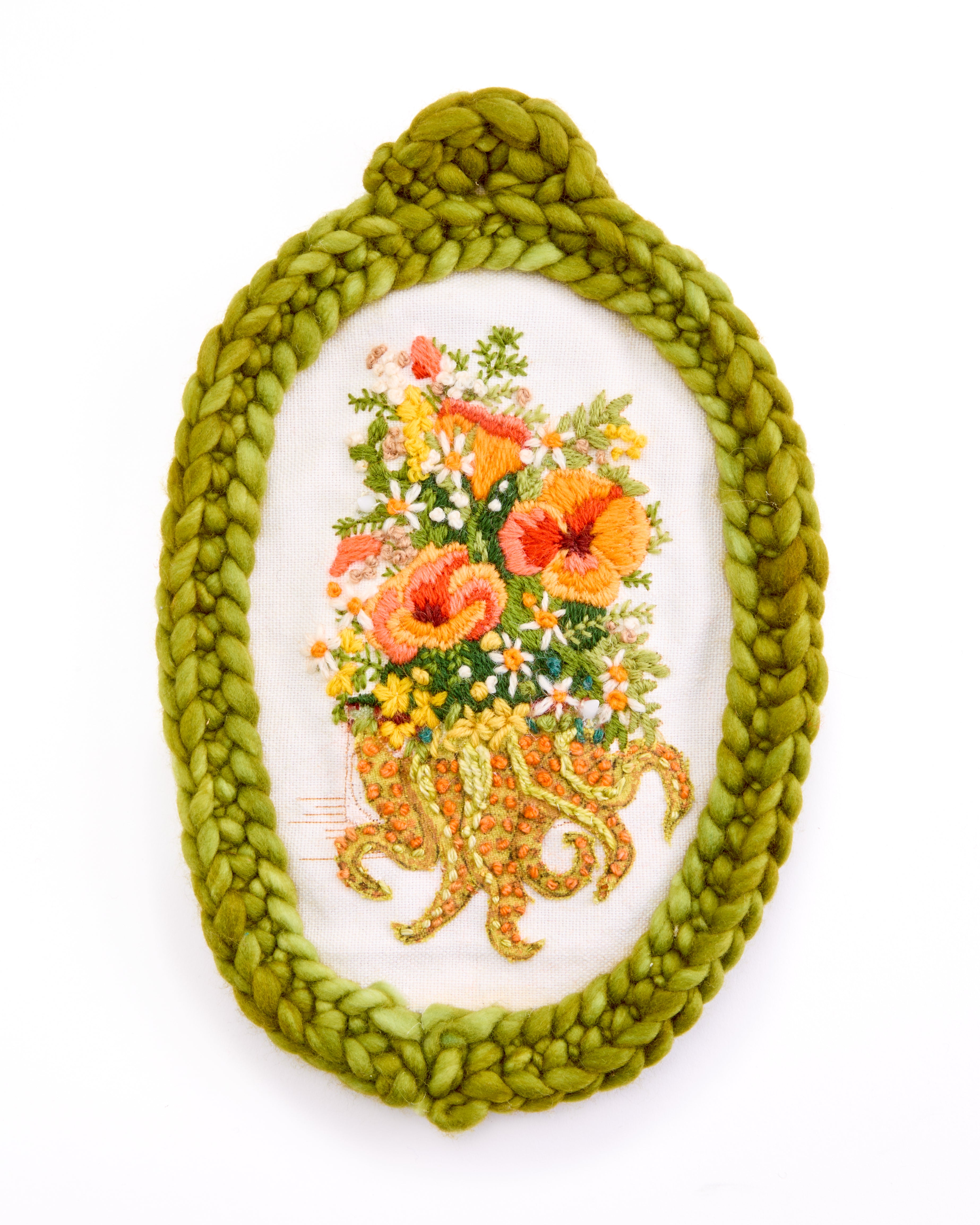 Hand Embroidered Octopus Flowers - Brown