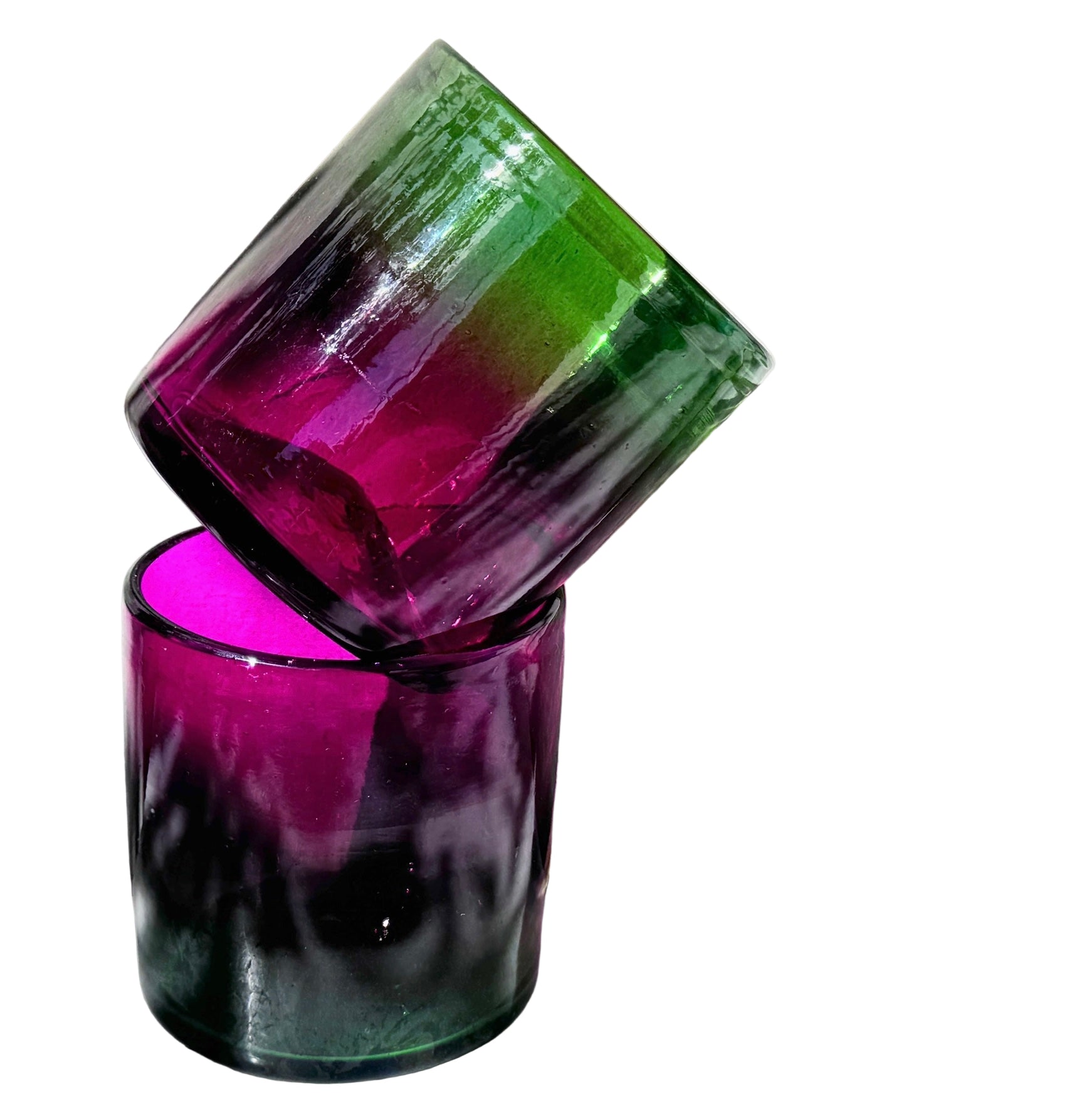Hand Blown Ombré Wine Glass - Purple and Green