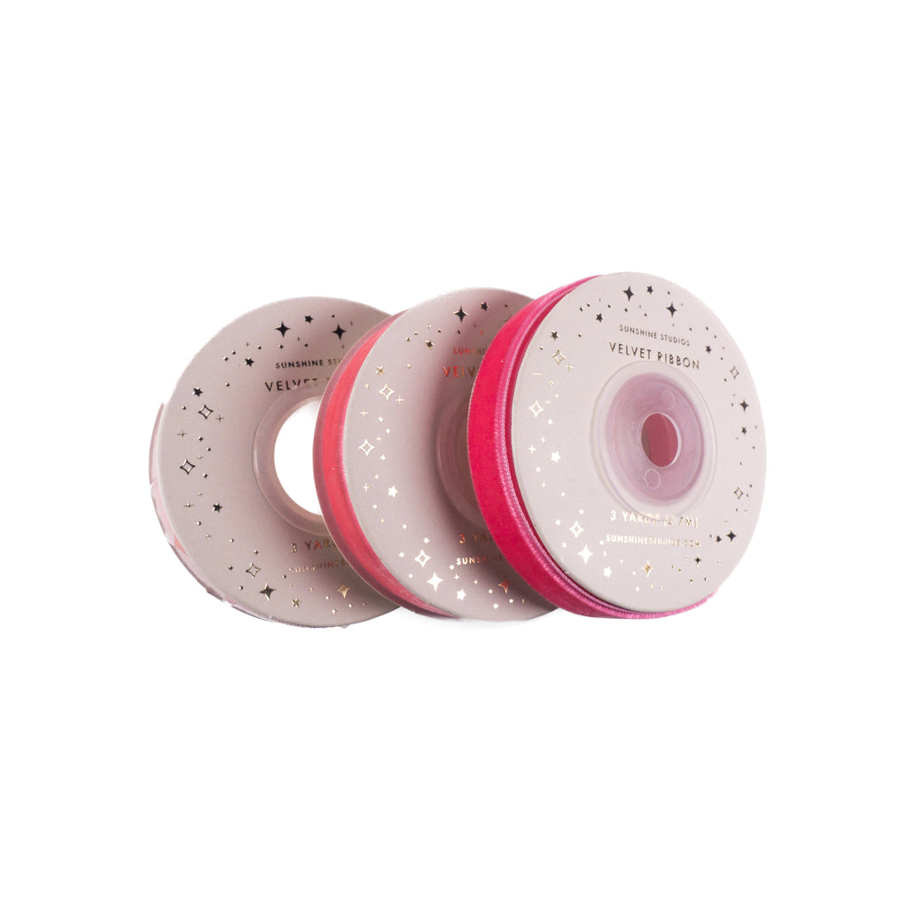 Velvet Ribbon Pack of 3 - Pink