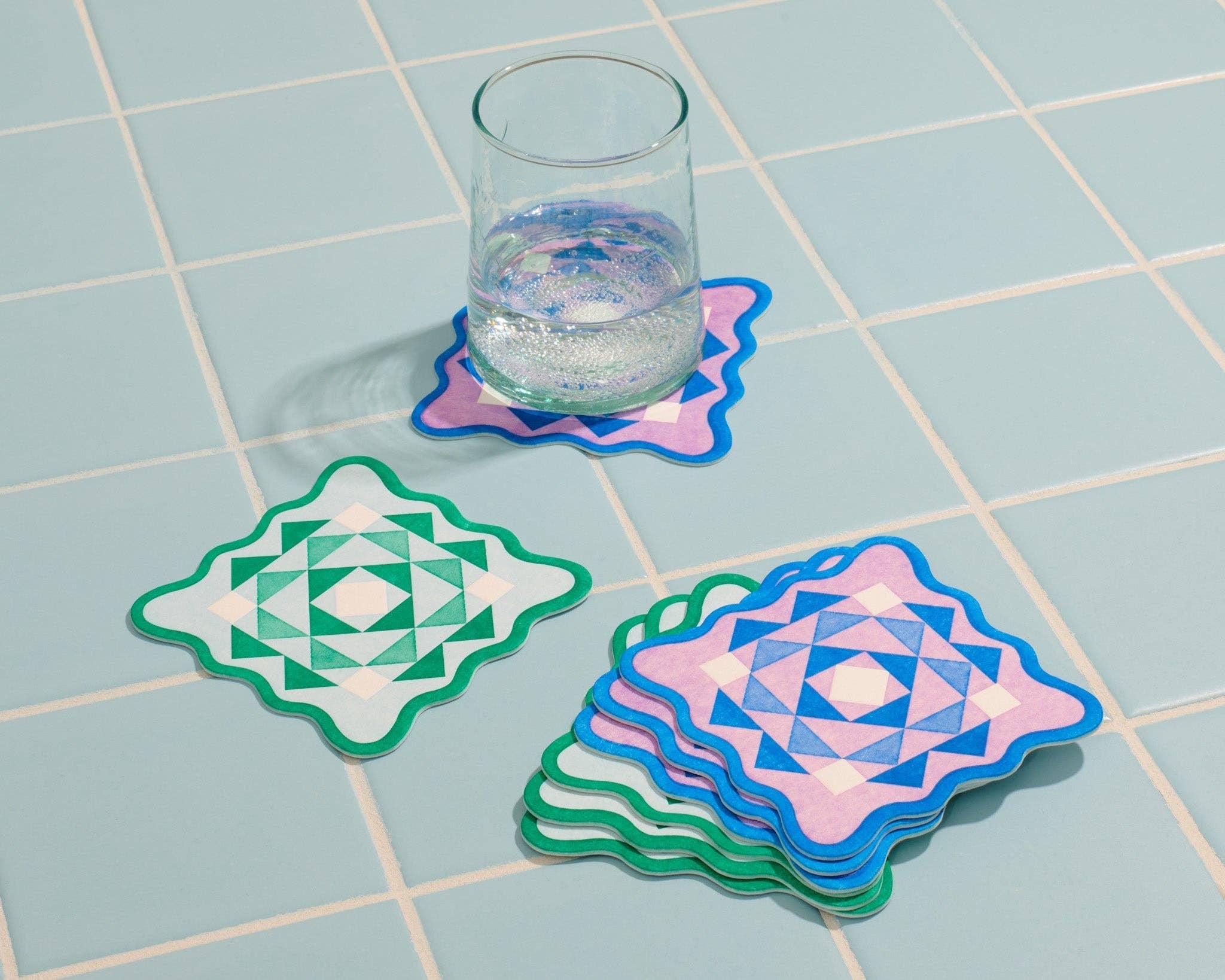 And Here We Are - Kaleidoscope Scalloped Letterpress Coasters (set of 8)