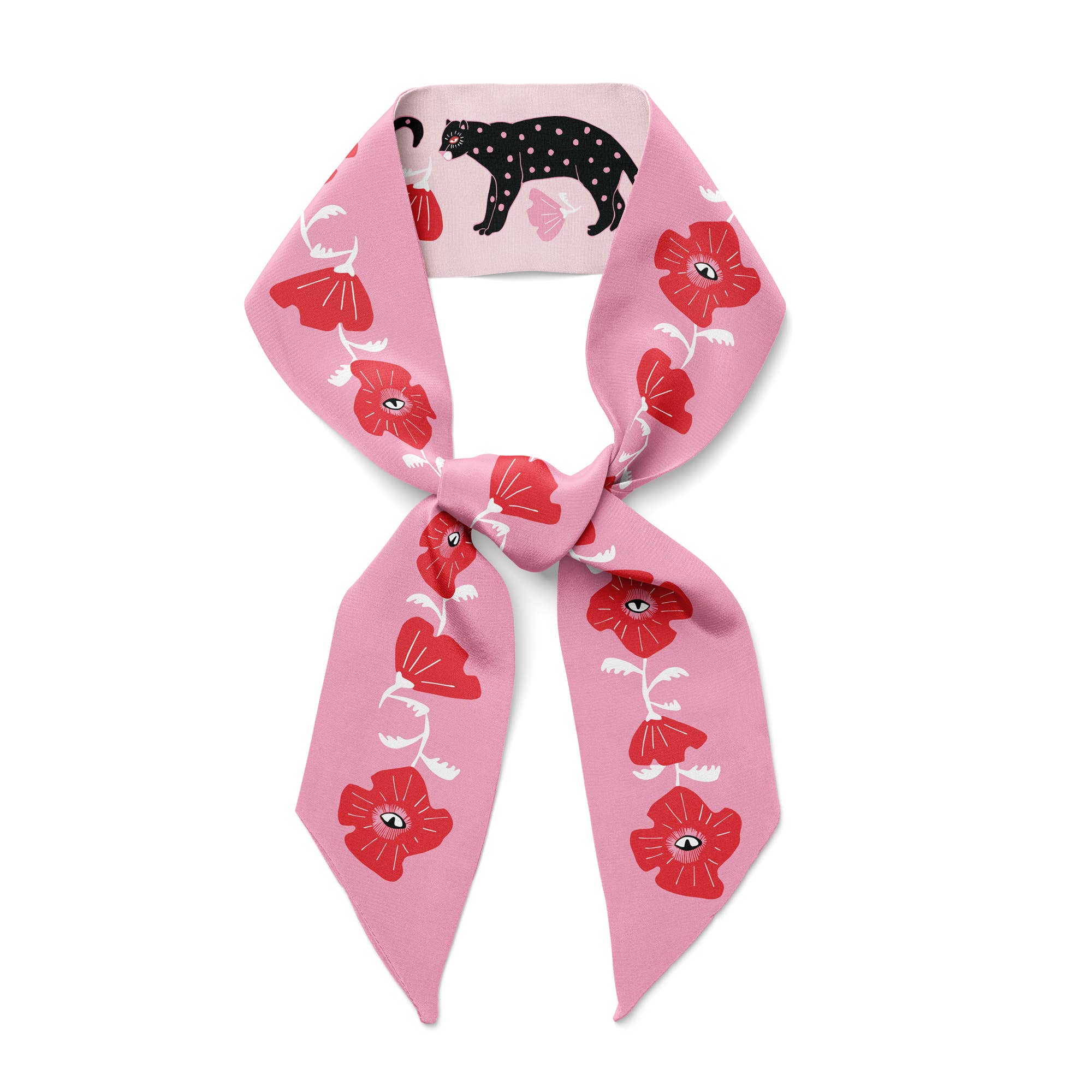 Polka Cat Silk Ribbon Scarf