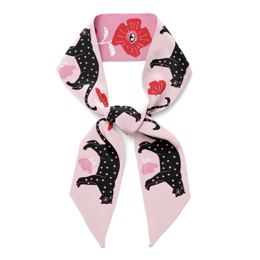 Polka Cat Silk Ribbon Scarf