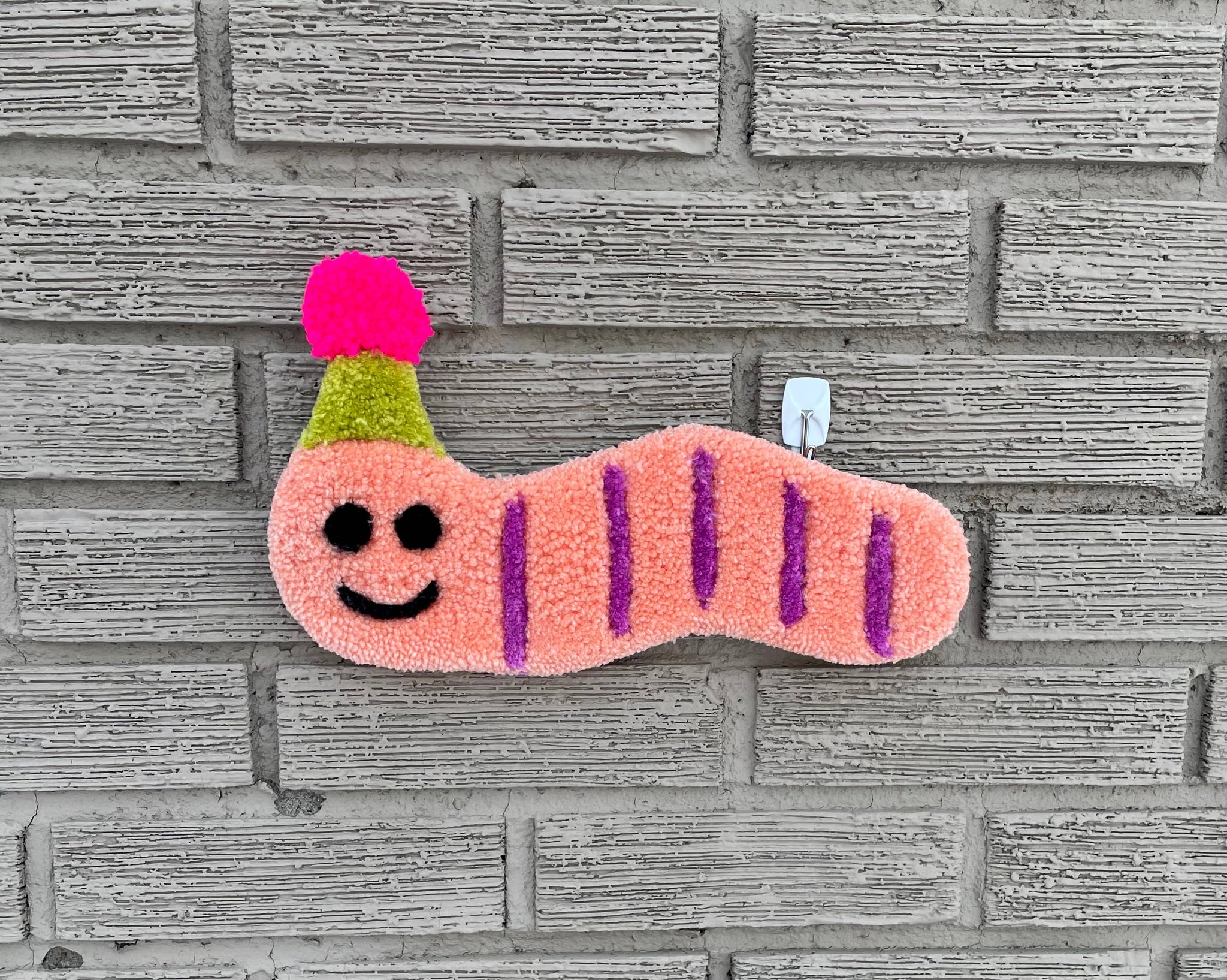 Worm with Party Hat Tufted Wall Hanging