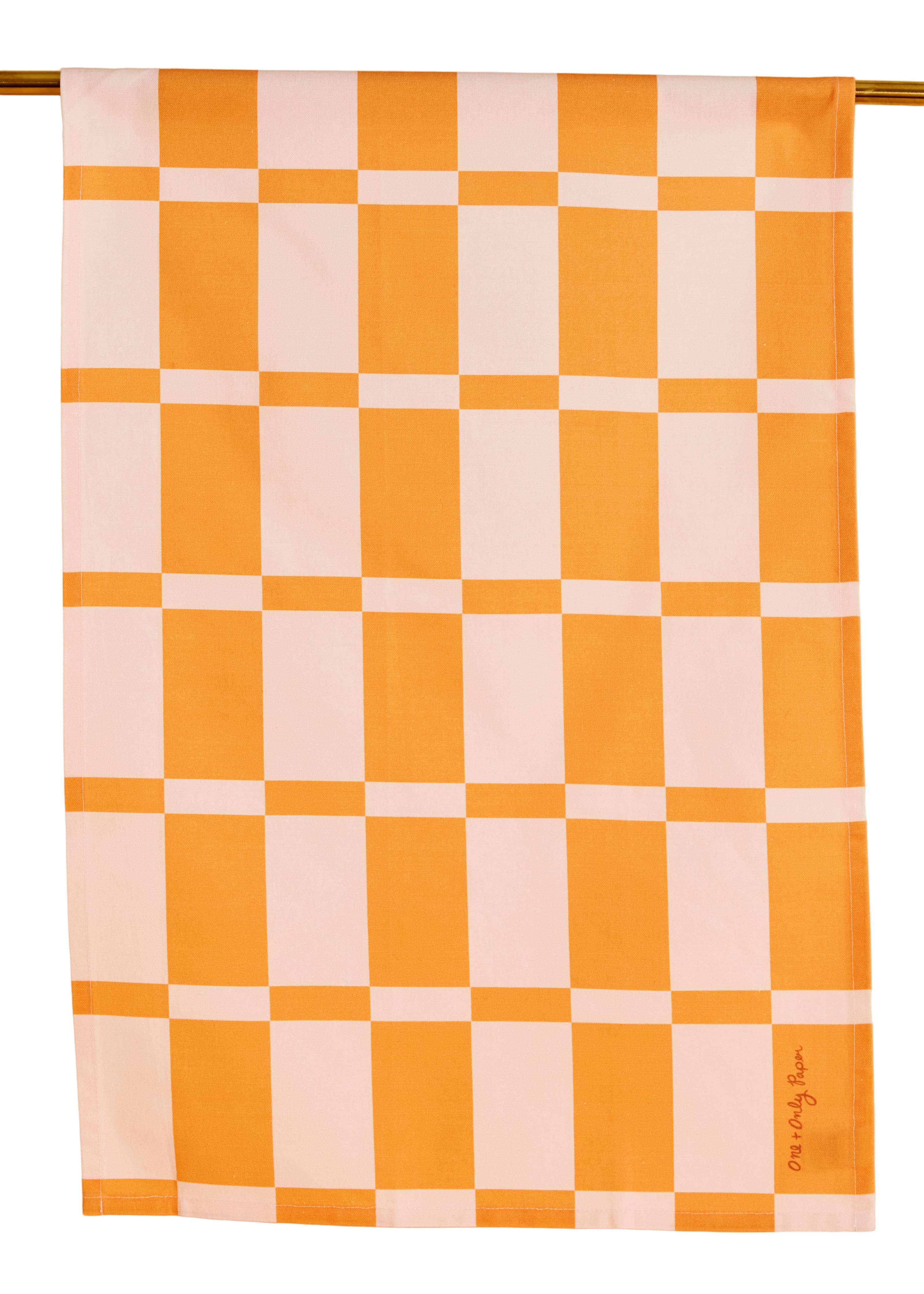 Marigold and Peach Checkerboard Tea Towel