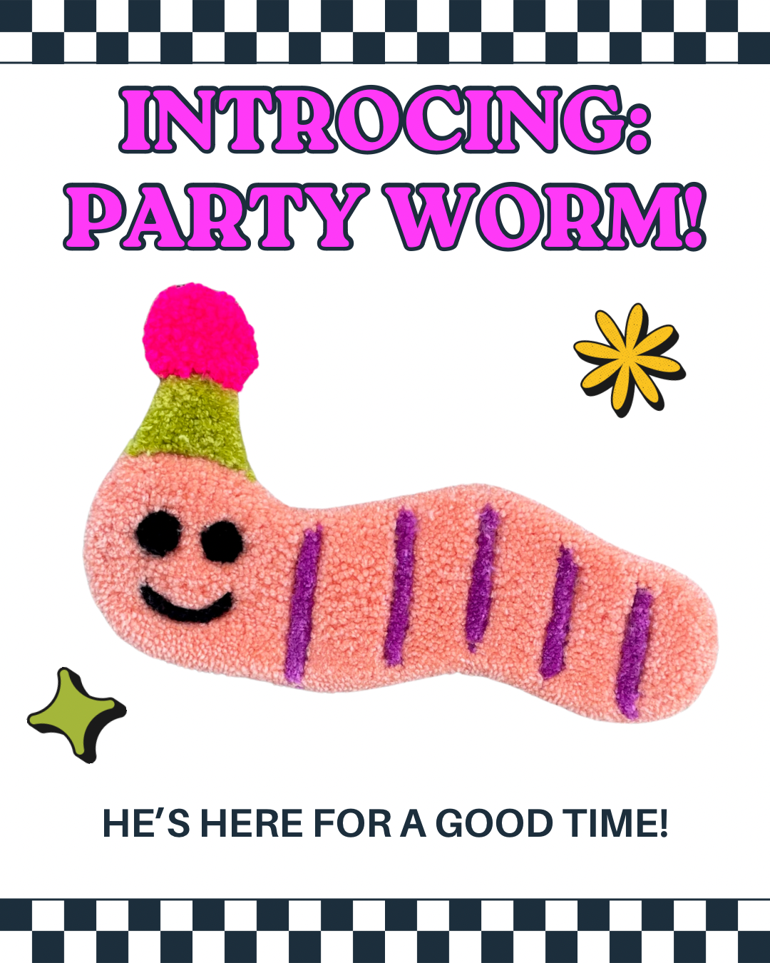 Worm with Party Hat Tufted Wall Hanging