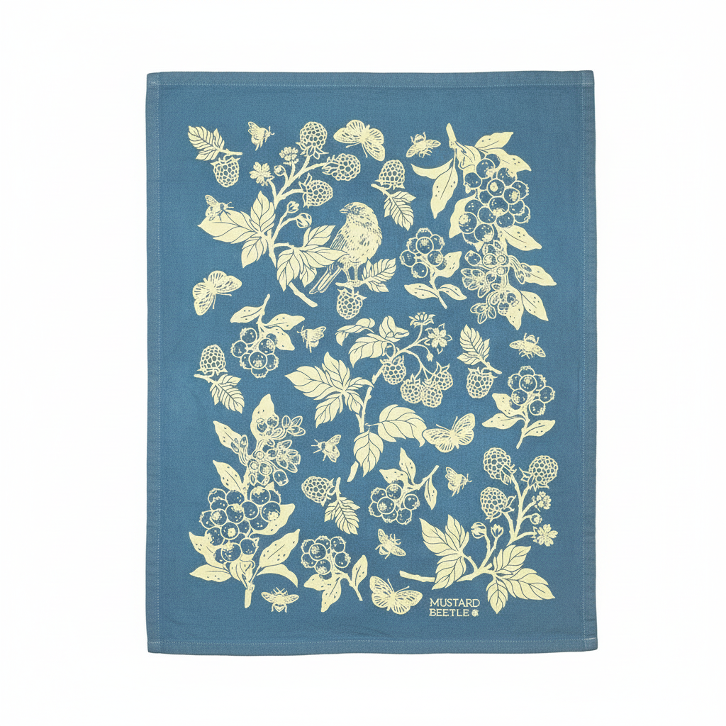 Berries and Birds Organic Cotton Tea Towel