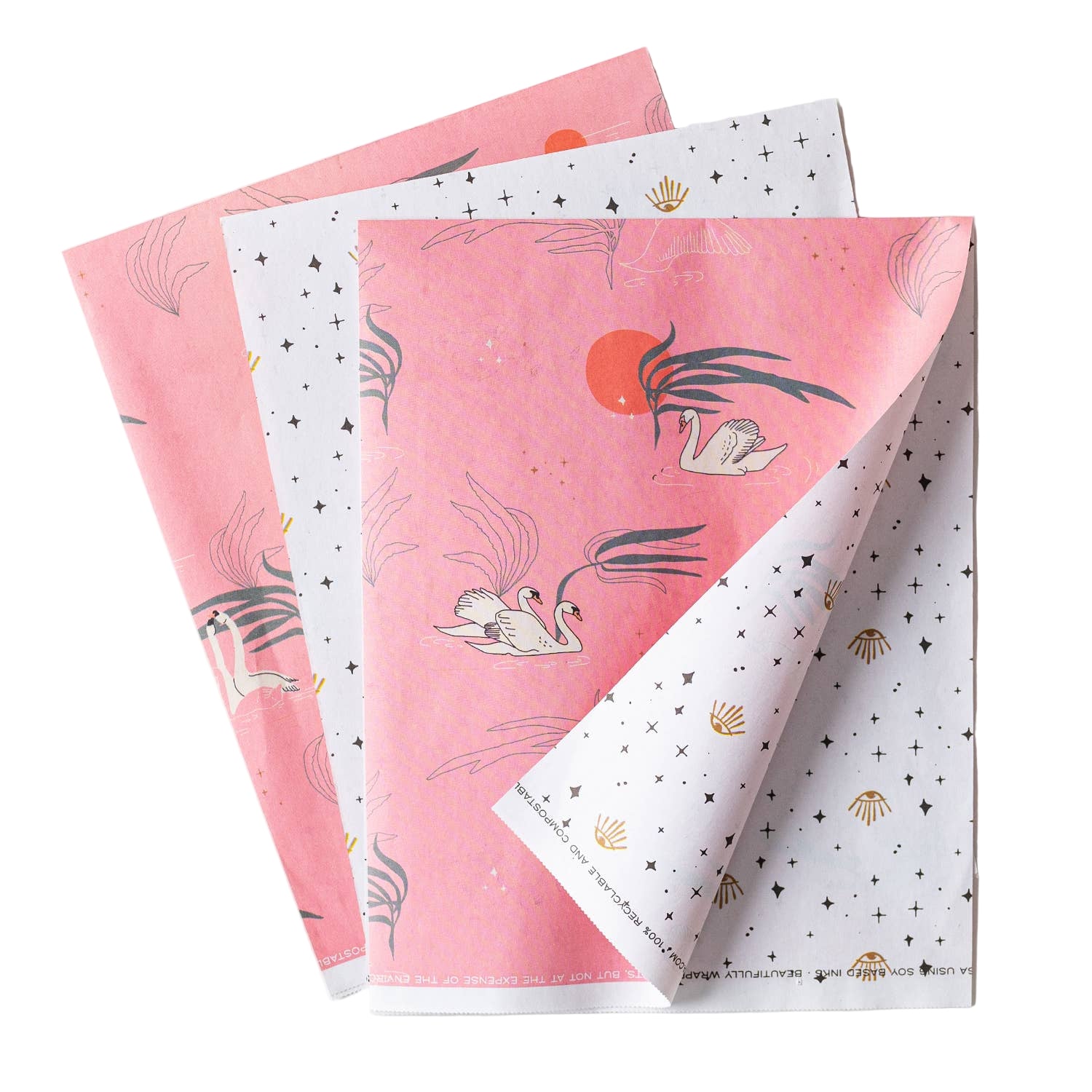 Double Sided Swan Gift Wrap Set