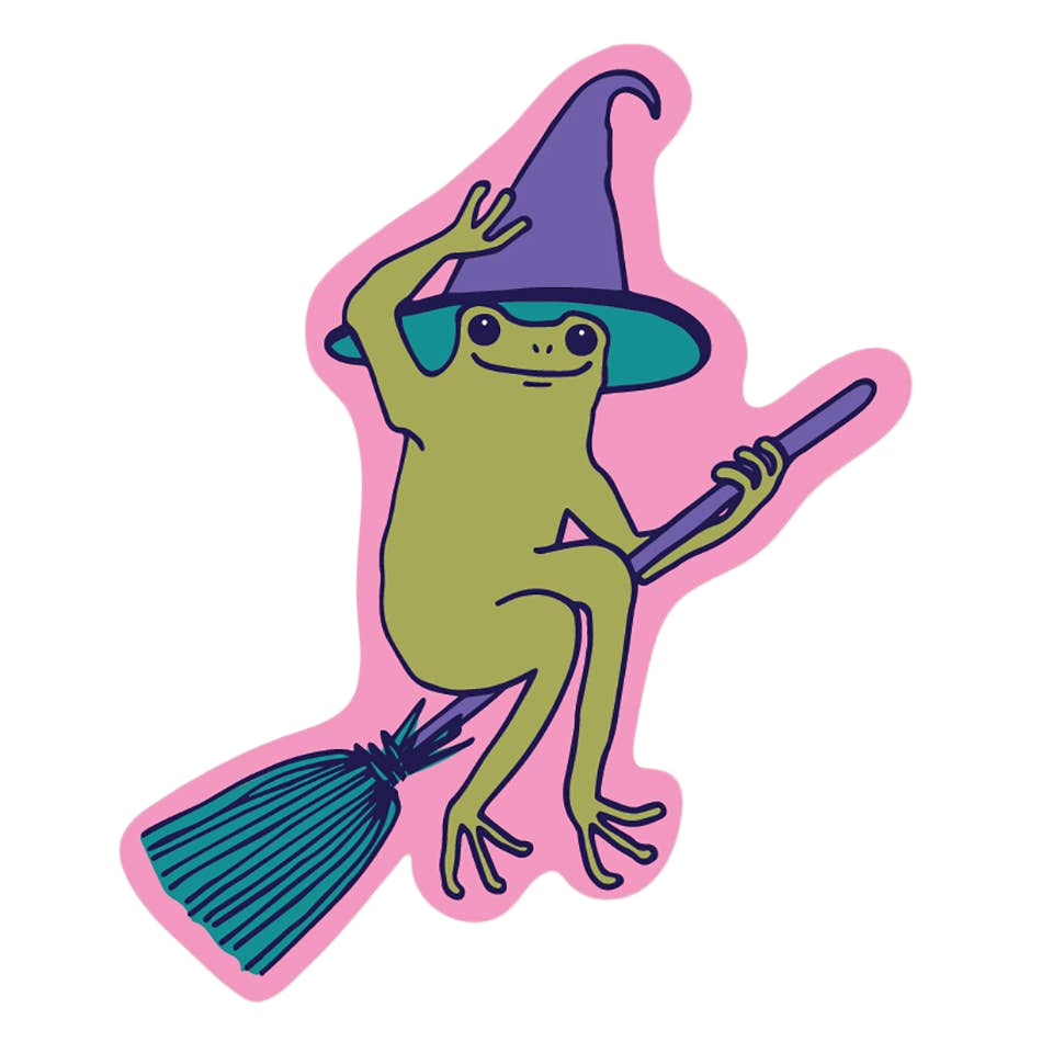 Froggy Witch on Broomstick Sticker